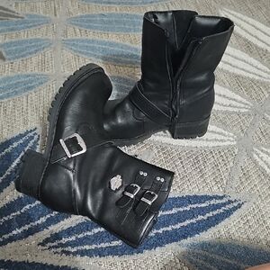 Harley-Davidson Black Leather Mid-Calf Buckle Moto Boots